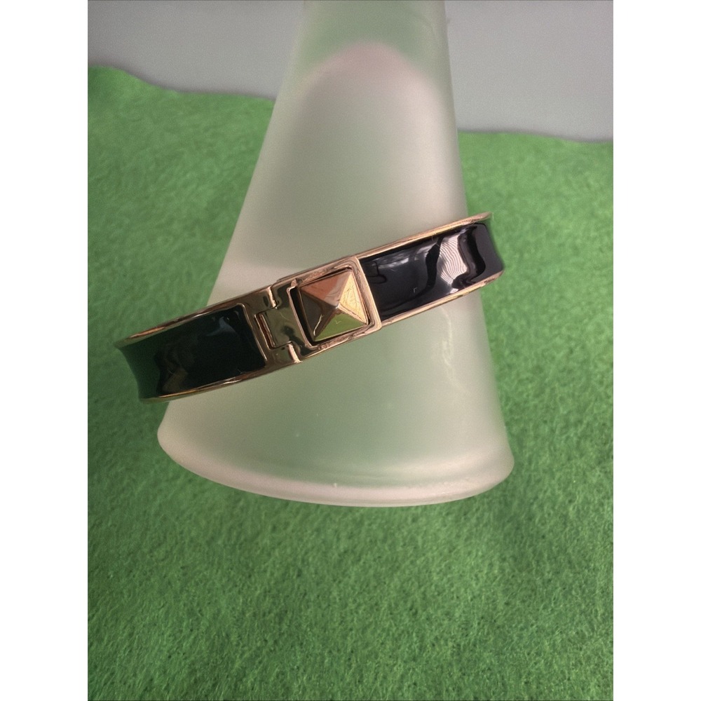 Kate Spade NY Classic Black Hinged Turn Lock Pyramid Bangle Bracelet